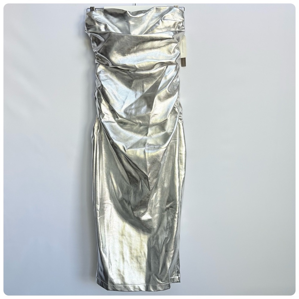 NWT Anthro The Soleil Magic Fabric Strapless Ruched Party Liquid-shine Dress: S - Picture 7 of 11